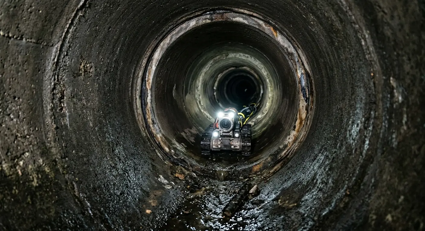 Robotic sewer camera inspecting pipe interior for Drain Snake Service in Byron